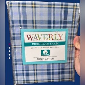 Waverly 26” euro European pillow sham navy blue plaid preppy college dorm new